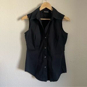 Vintage Y2K New York & Company Black Sleeveless Fitted Button Down Shirt 00s XS